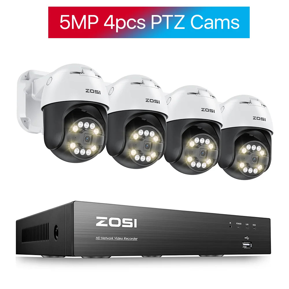 ZOSI 8CH 5MP PTZ Security POE IP Camera System Two Way Audio AI Face Detect 8MP NVR Kit CCTV Home Outdoor Video Surveillance Set