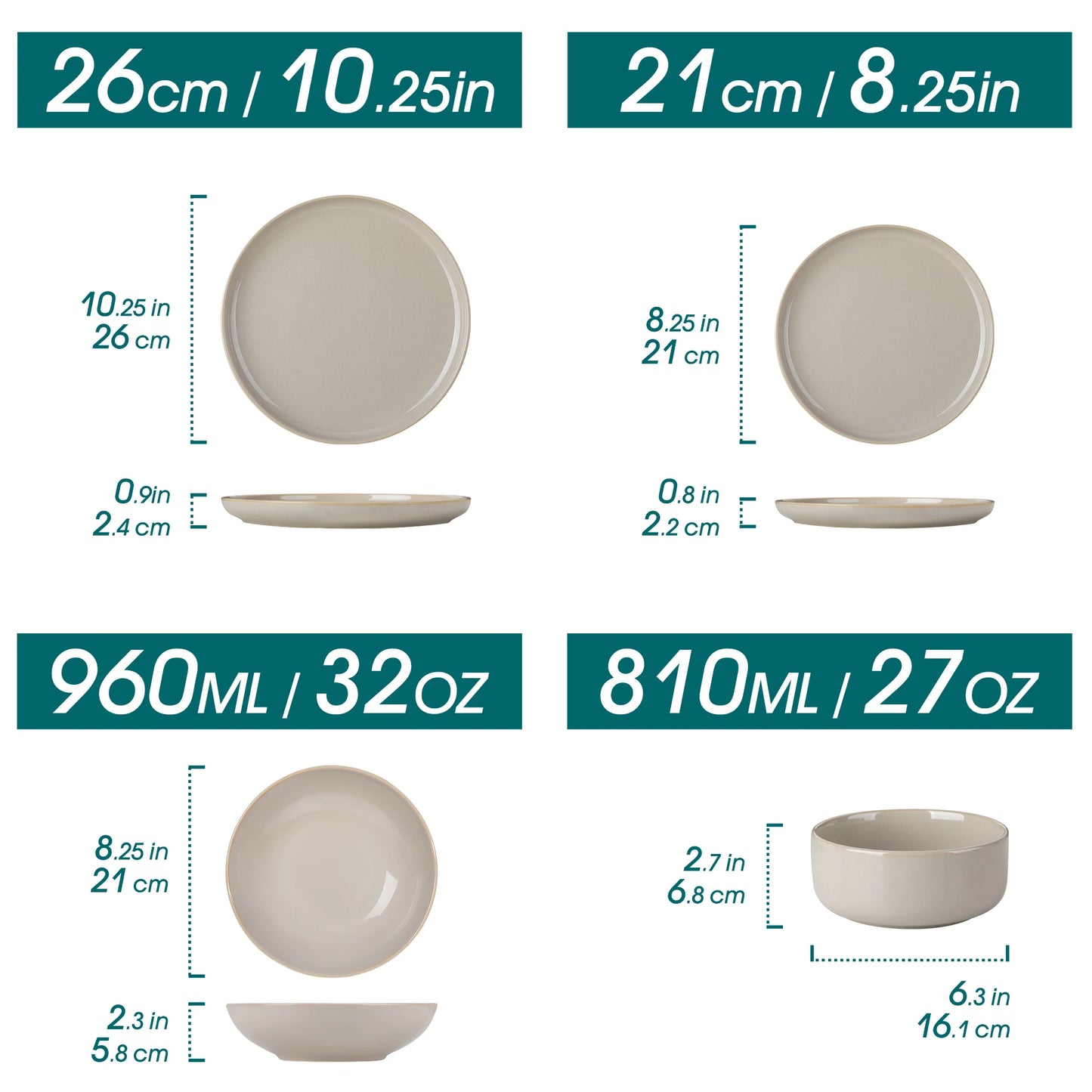 vancasso 12/16/18/24 Piece Light-Grey Reactive Glaze Stoneware Plates Set Dinnerware Sets with 4/6 pcs Dinner Plate/Dessert/Bowl