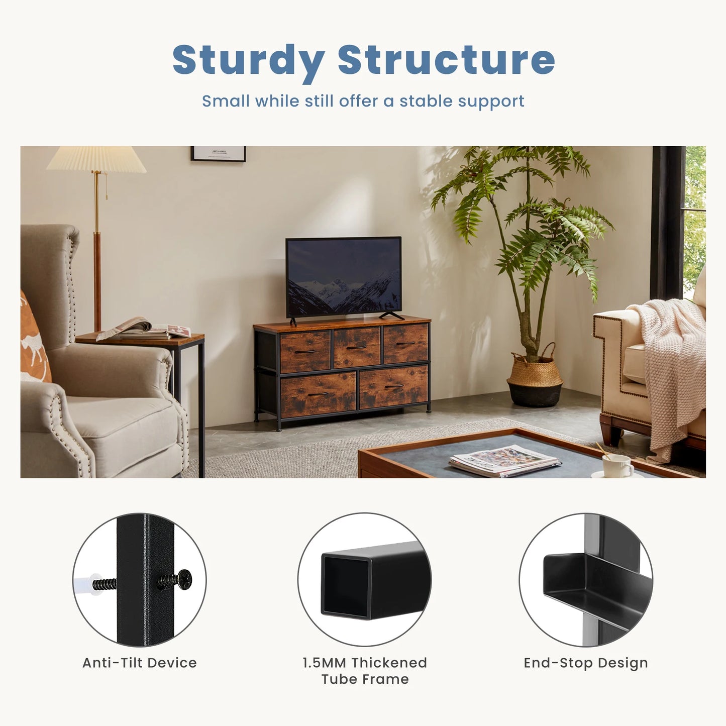 Modern Living Room Display Cabinet With Fabric Drawers and Steel Frame