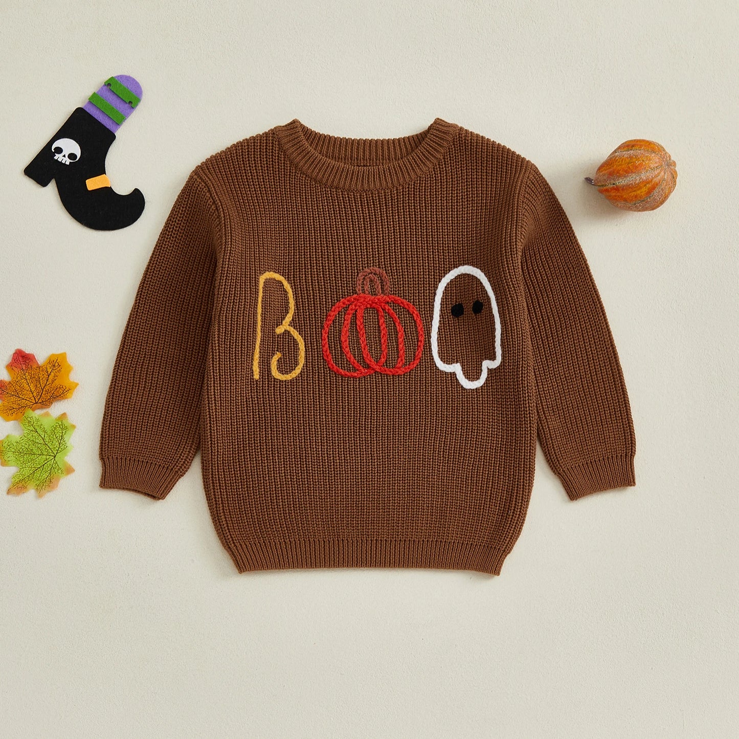 Adorable Halloween-themed Baby Sweater with Spooky Ghost and Pumpkin Embroidery Cozy Toddler Knitwear for Warmth and Style
