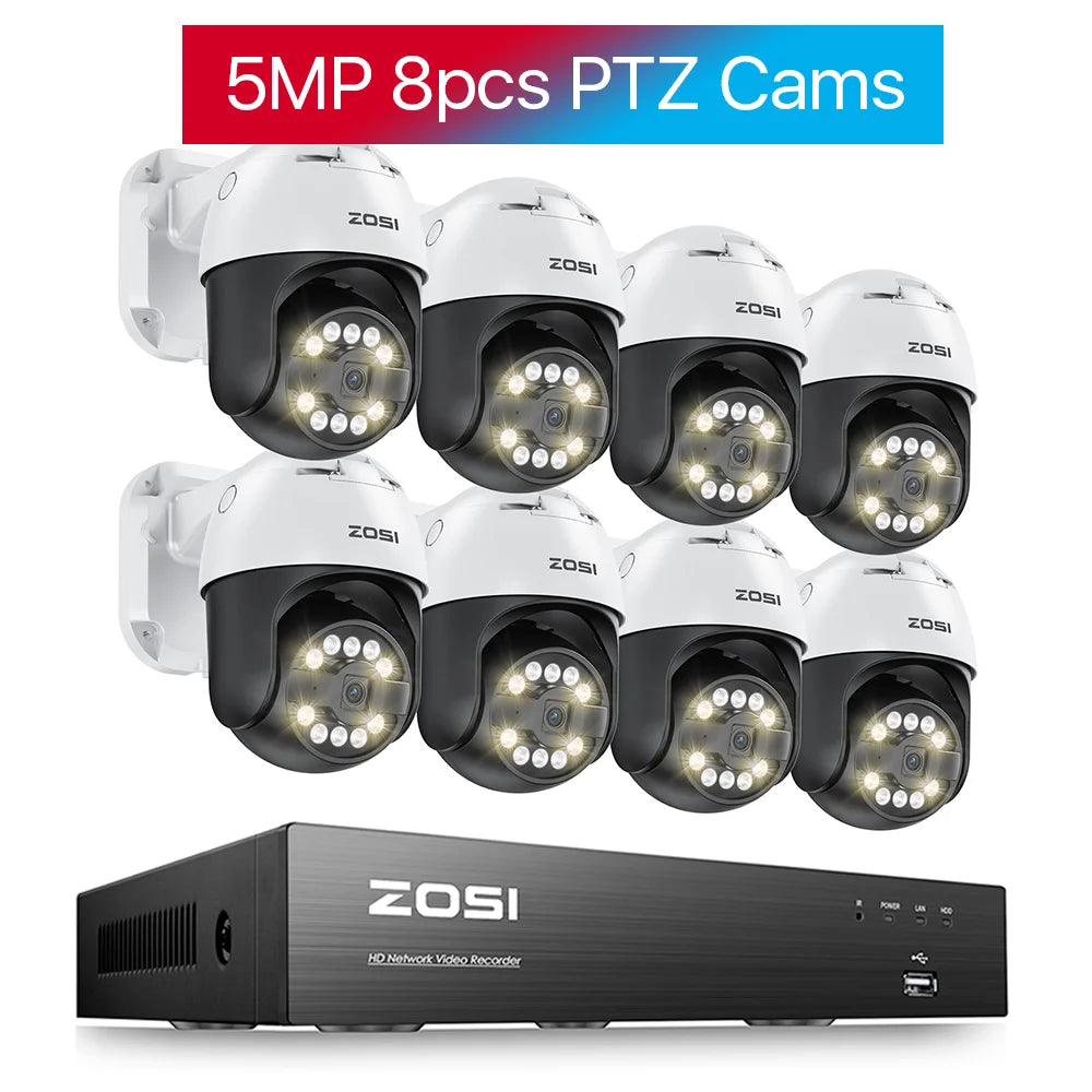 ZOSI 8CH 5MP PTZ Security POE IP Camera System Two Way Audio AI Face Detect 8MP NVR Kit CCTV Home Outdoor Video Surveillance Set