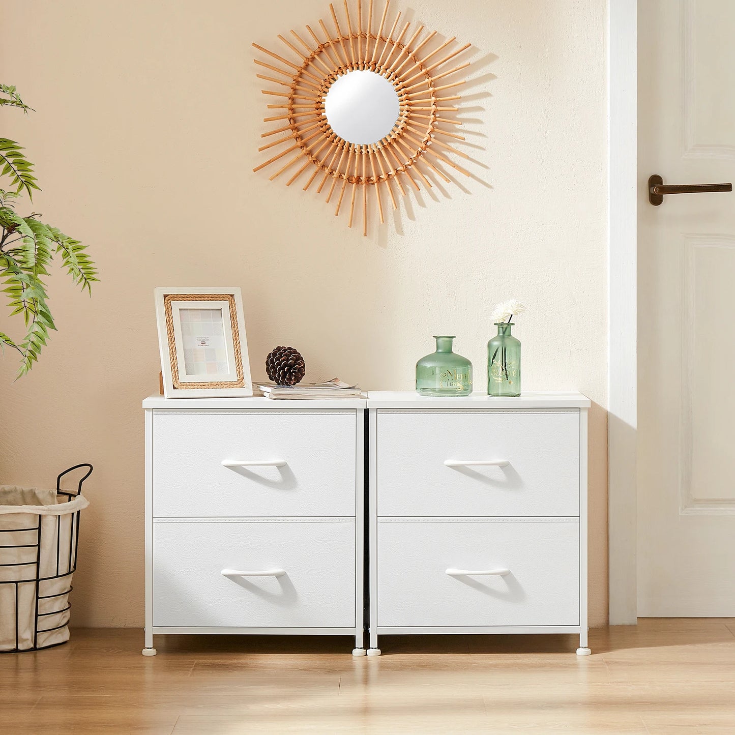 Modern Minimalist Nightstand with Two Fabric Drawers for Storage