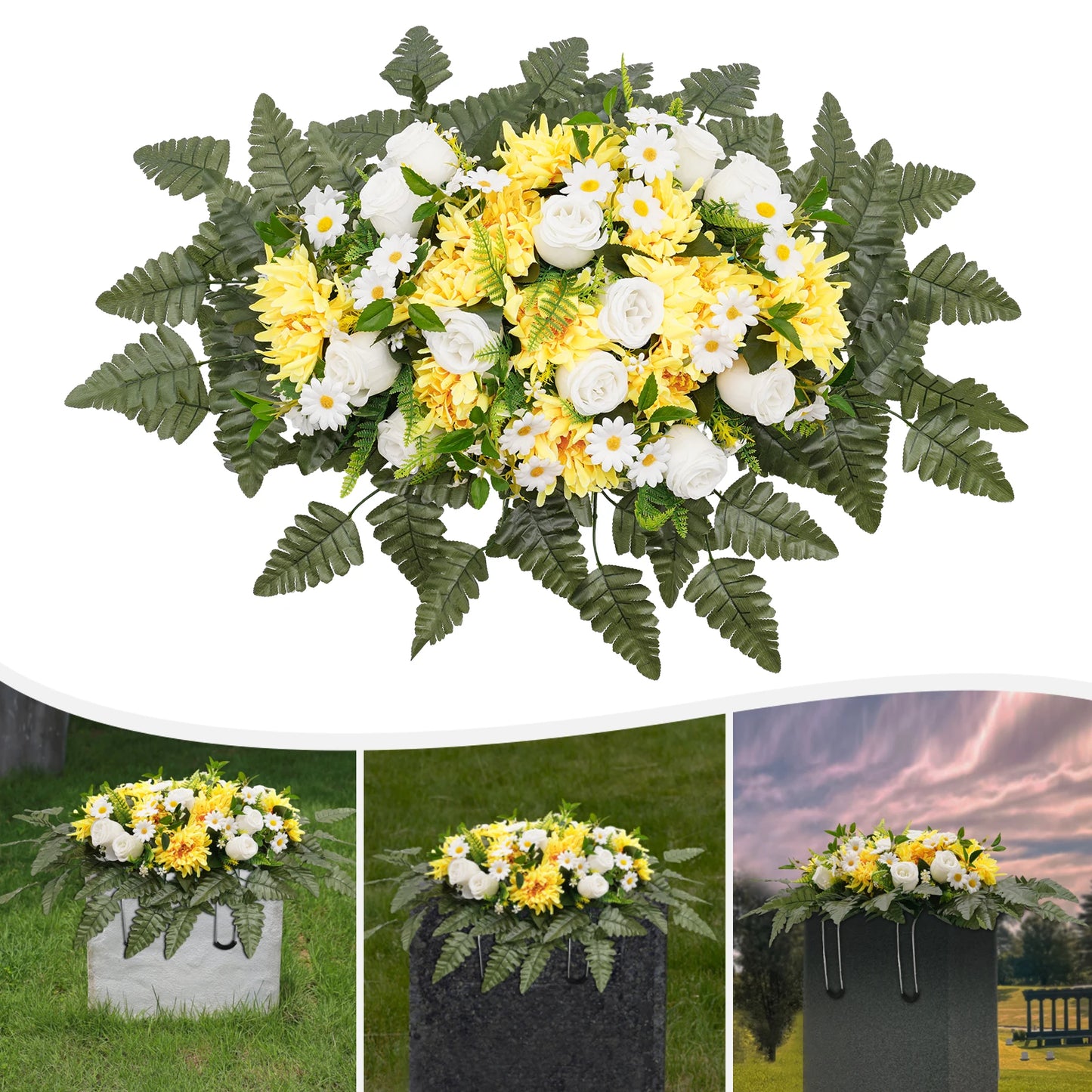 Cemetery Flowers, Sympathy Flowers, Artificial Silk Flowers For Grave, Memorial Flower Arrangements For Decorating Tombs