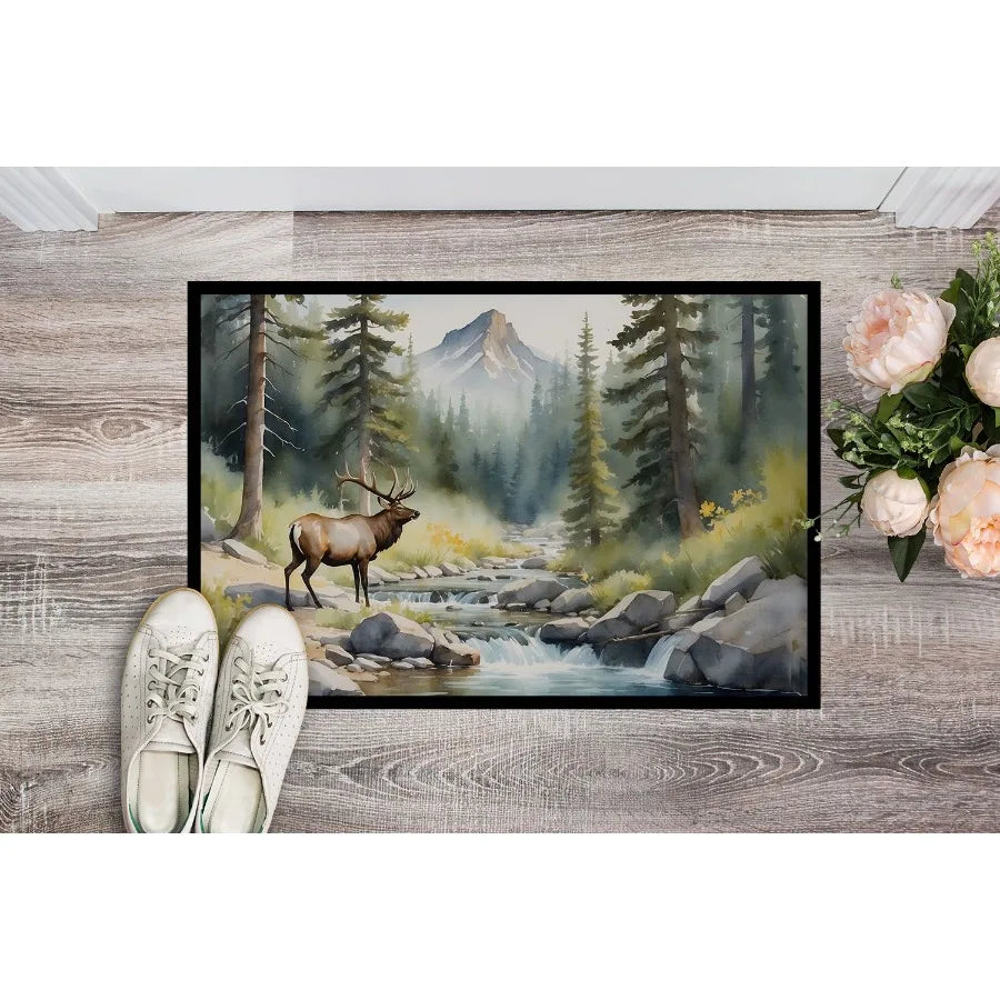 Mountain Stream Elk Doormat Front Door Mat Indoor Outdoor Rugs for Entryway Non Slip Washable Low Pile 24H X 36W