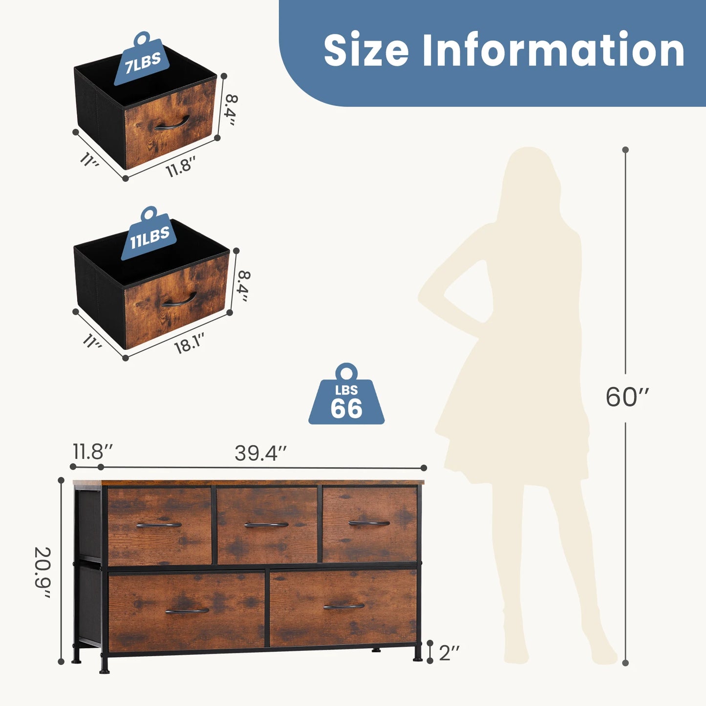 Modern Living Room Display Cabinet With Fabric Drawers and Steel Frame