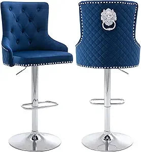 Bar Stools Set of 2, Golden Base Counter Height Stools with Footrest, Velvet Adjustable Swivel Kitchen Island Chair with Uphols