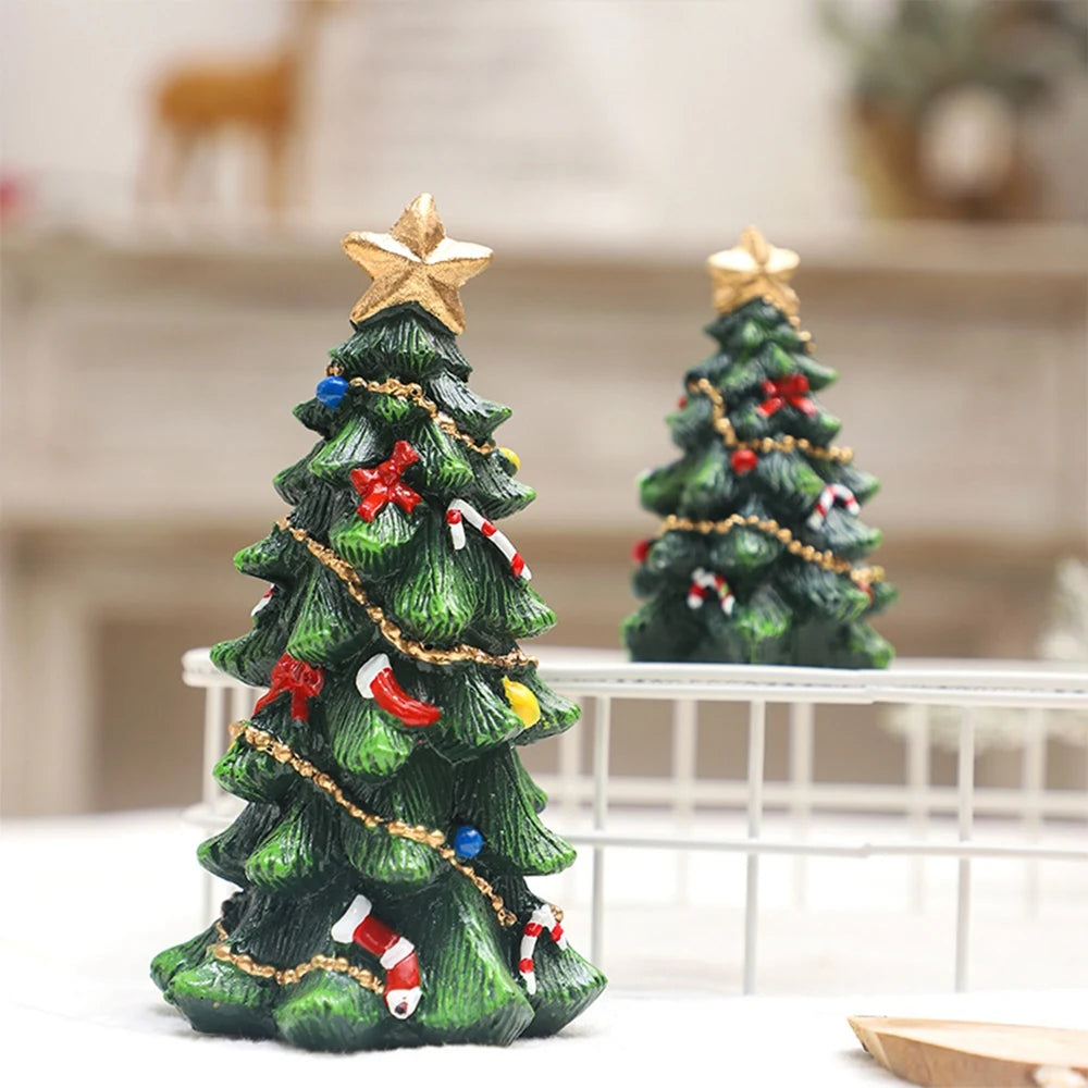 13cm Resin Christmas Tree Statue Ornaments, Mini Glittering Sequin Artificial Spruce Tree Christmas Ornaments Suitable for Bedro