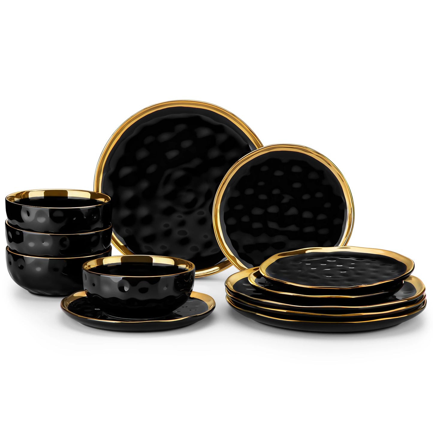 Lovecasa 12 or 24 Ceramic Dinnerware Set White Gold Rim