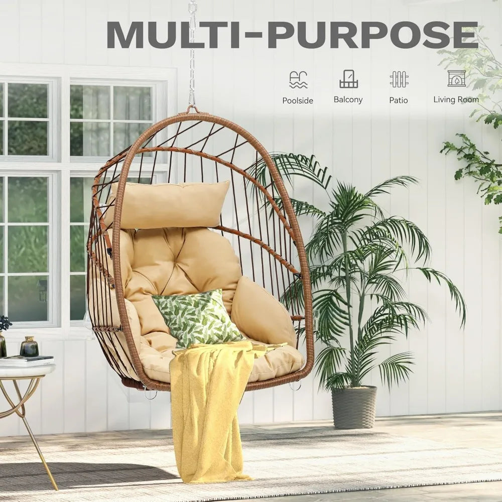 Egg Chair Without Stand, Basket Chair Hanging Outdoor Rattan Wicker Patio Hammock Indoor Egg Chair with Cushion, Hanging Swing