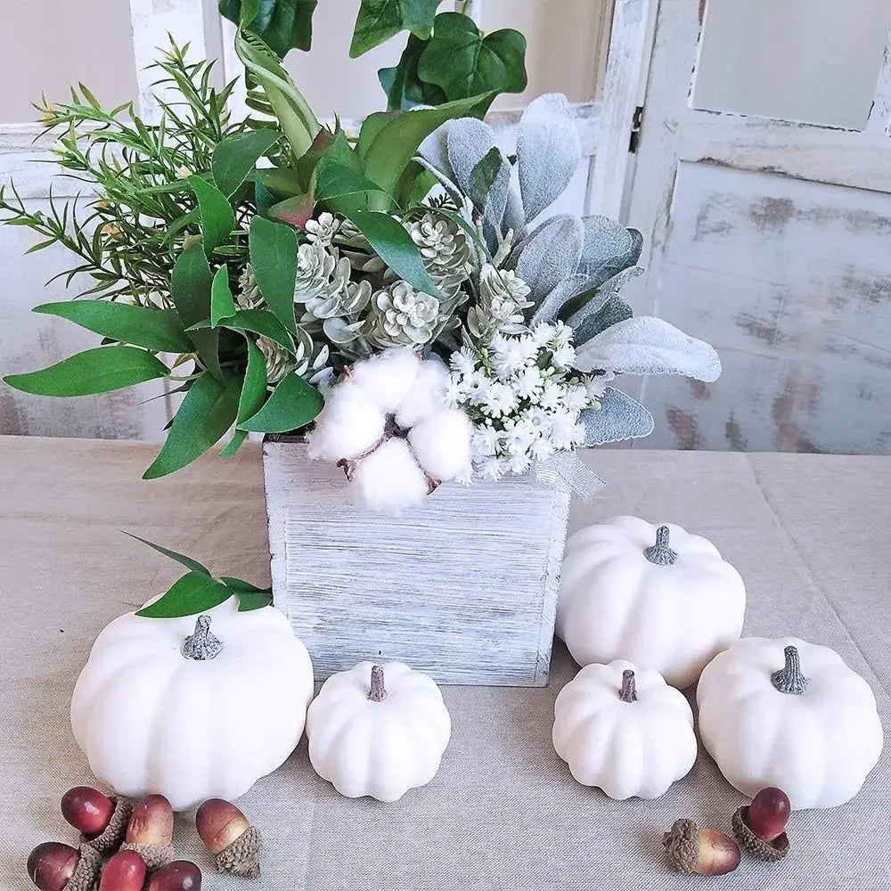 12Pcs White Artificial Pumpkins Assorted Bulk Table Decor Lifelike for All Hallows Day Fall Harvest Party Thanksgiving