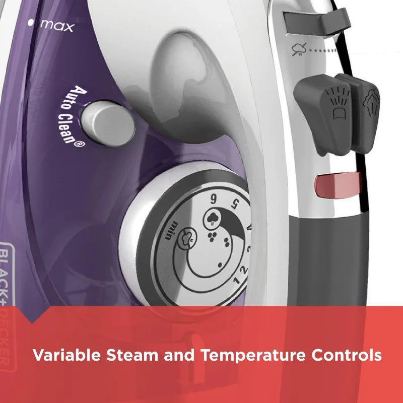 Black+Decker 1500W Professional Steam Iron with Stainless Steel Soleplate and Extra-Long Cord, Self Cleaning, Auto Shut Off