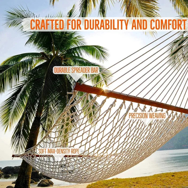 Castaway Living 13 ft. Double Traditional Hand Woven Cotton Rope Hammock with Free Extension Chains & Tree Hooks