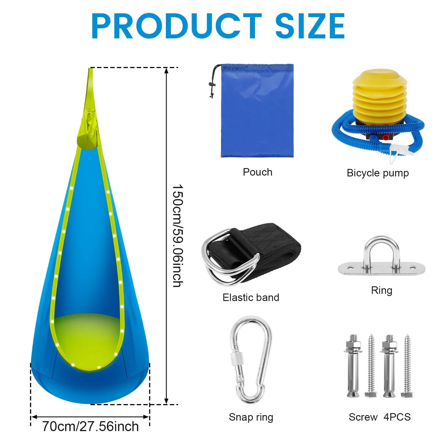 Inflatable Swing Chair Children Hanging Hammock With LED Light Comfortable Adjustable Light up Pod Swing for Indoor and Outdoor