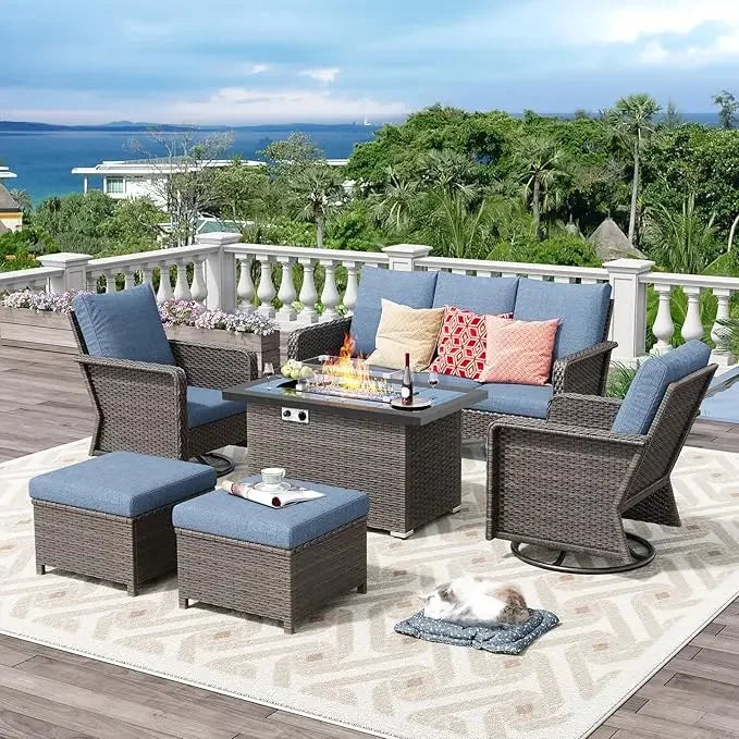 Modern 6-Piece Outdoor Patio Furniture Set with Fire Pit