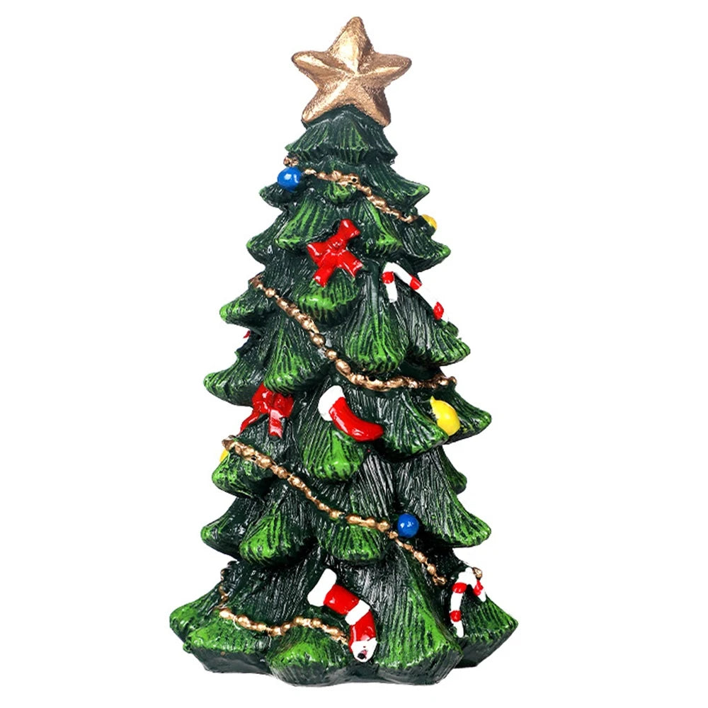 13cm Resin Christmas Tree Statue Ornaments, Mini Glittering Sequin Artificial Spruce Tree Christmas Ornaments Suitable for Bedro