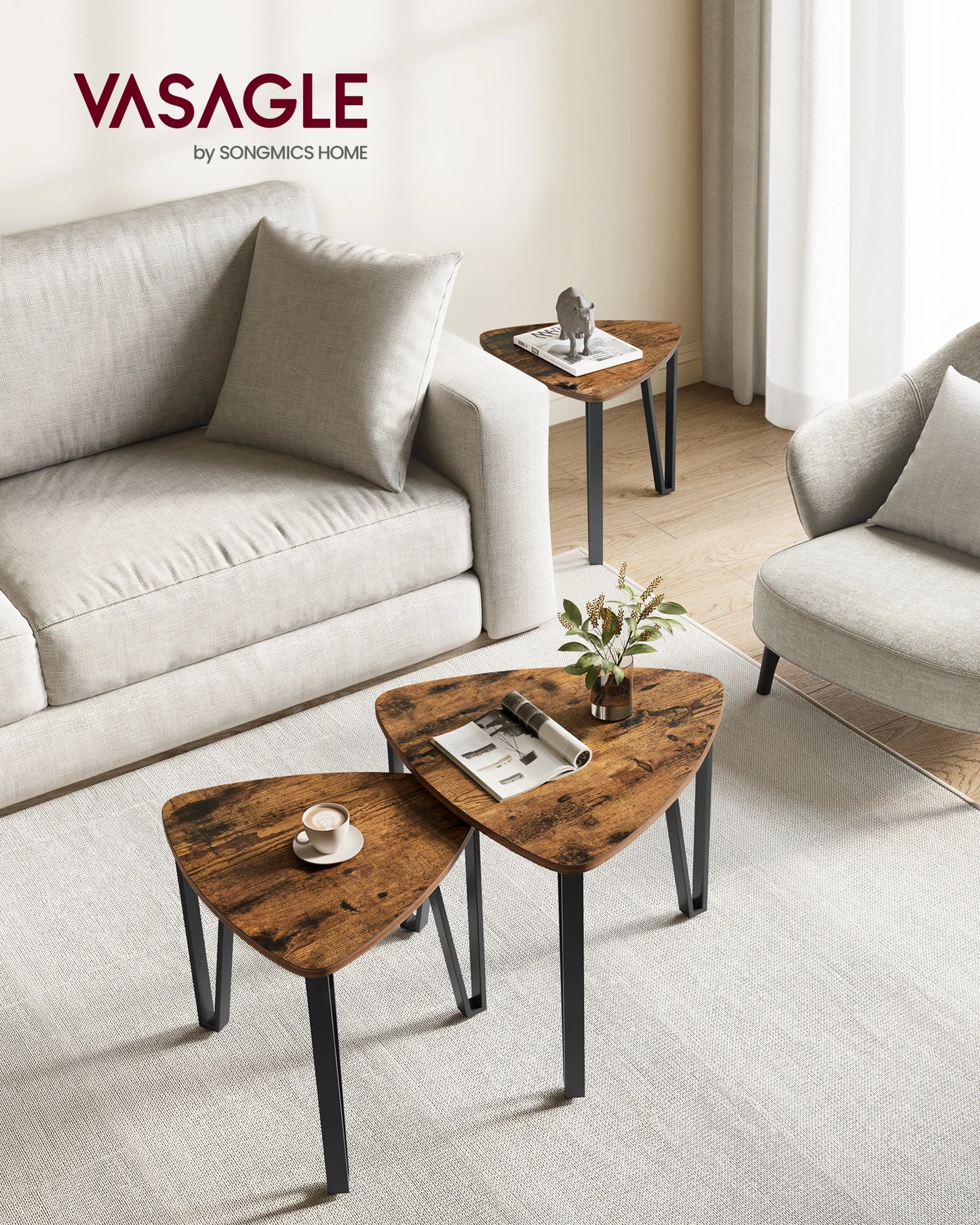VASAGLE Nesting Coffee Tables, End Tables Set of 2 for Living Room Bedroom, Industrial Small Stacking Side Tables