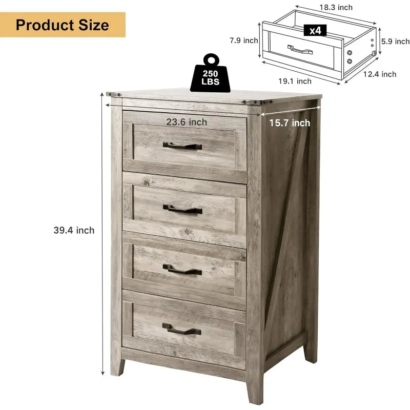4PCS Farmhouse Dresser Set,2 Drawer Nightstand Set of 2 with USB. Light Rustic Oak