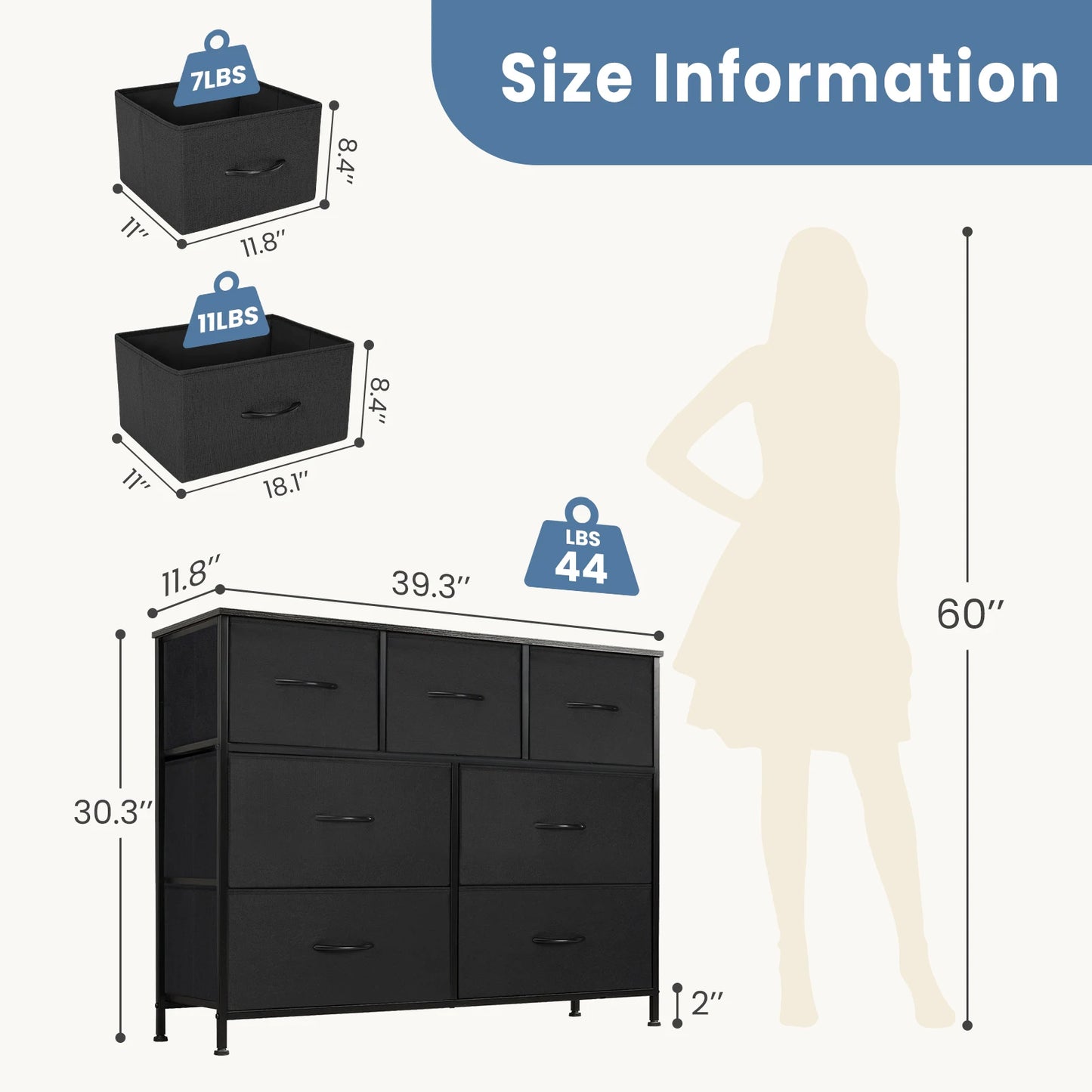 Modern 7 Drawer Fabric Organizer For Bedroom And Living Room