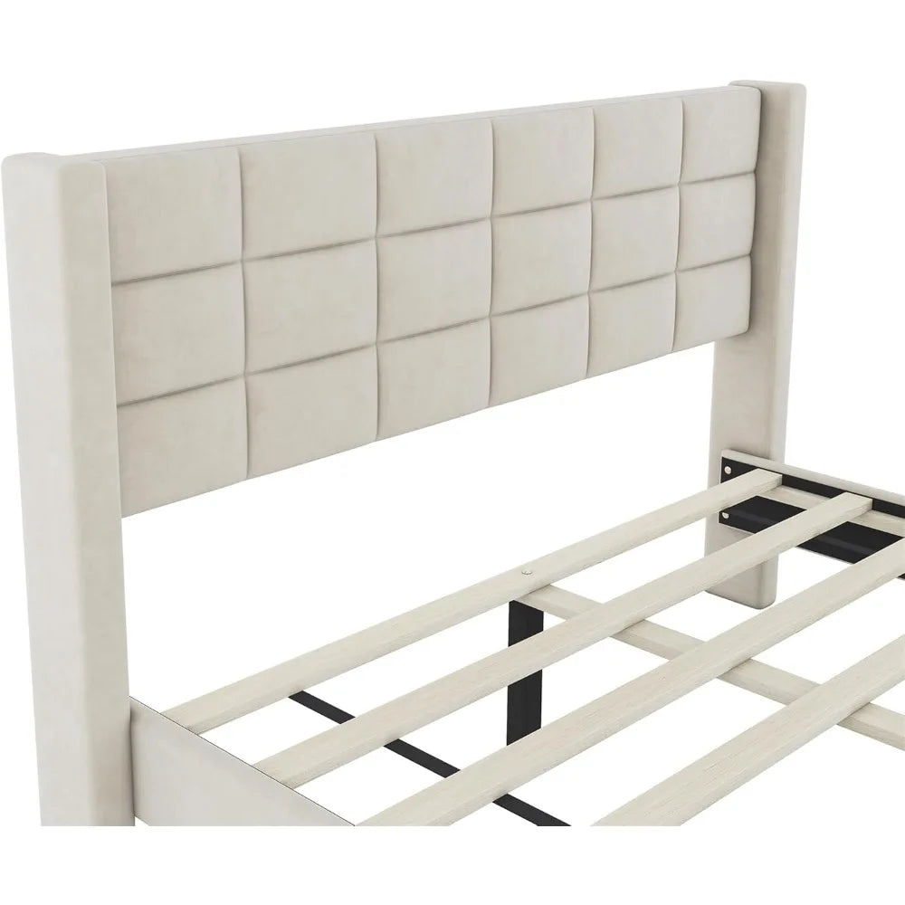 Upholstered Platform Bed Frame With Stitching Headboard