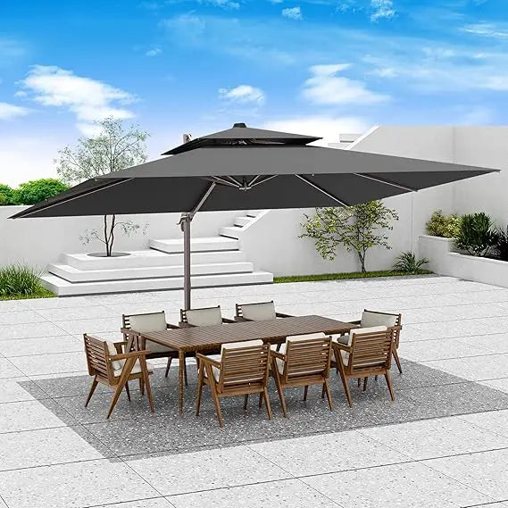 9x12 FT Patio Umbrella, Large Cantilever Rectangular Double Top Heavy Duty Offset Umbrellas with 360° Rotation, Outdoor shade fo