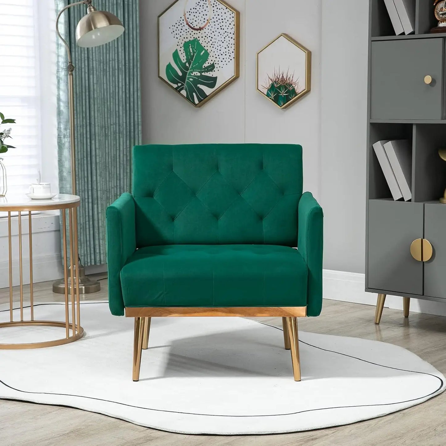 Modern Accent Chair, Upholstered Single Sofa Arm Chair for Living Room and Bedroom, Comfy Armchair with Solid Tapered M