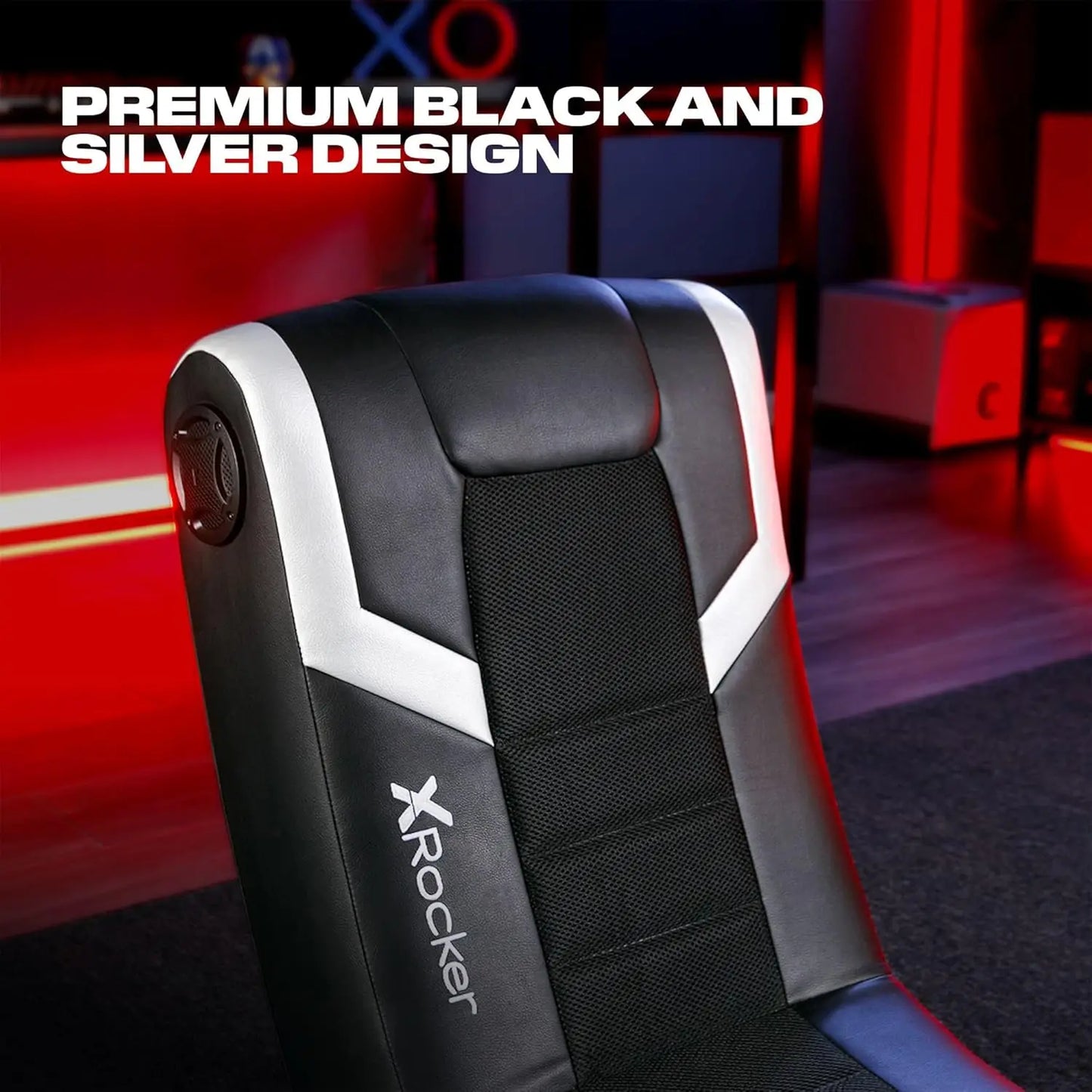 Video Gaming Floor Rocker Chair,Built-in Audio Speakers,Foldable for Bedroom or Game Room,Gifts for Gamers,Boys Girls Teens 5-17