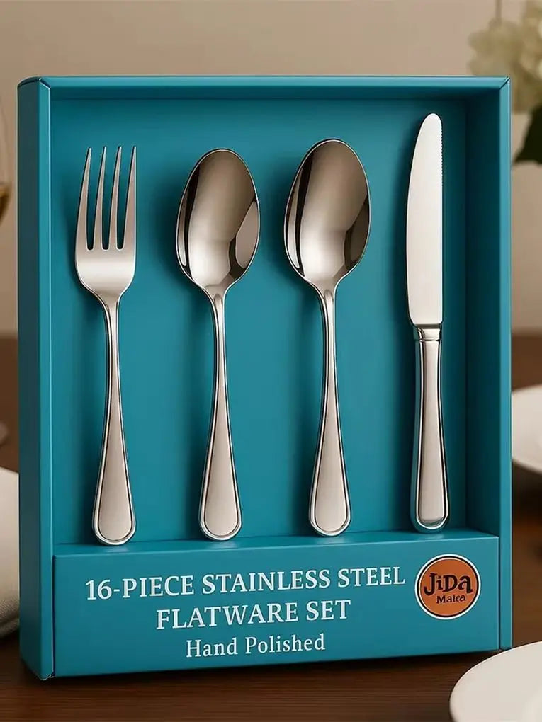 16-Pieces Luxury Premium Silverware Dinnerware Tableware Set for Home - Stainless Steel Flatware Service for 4 Person