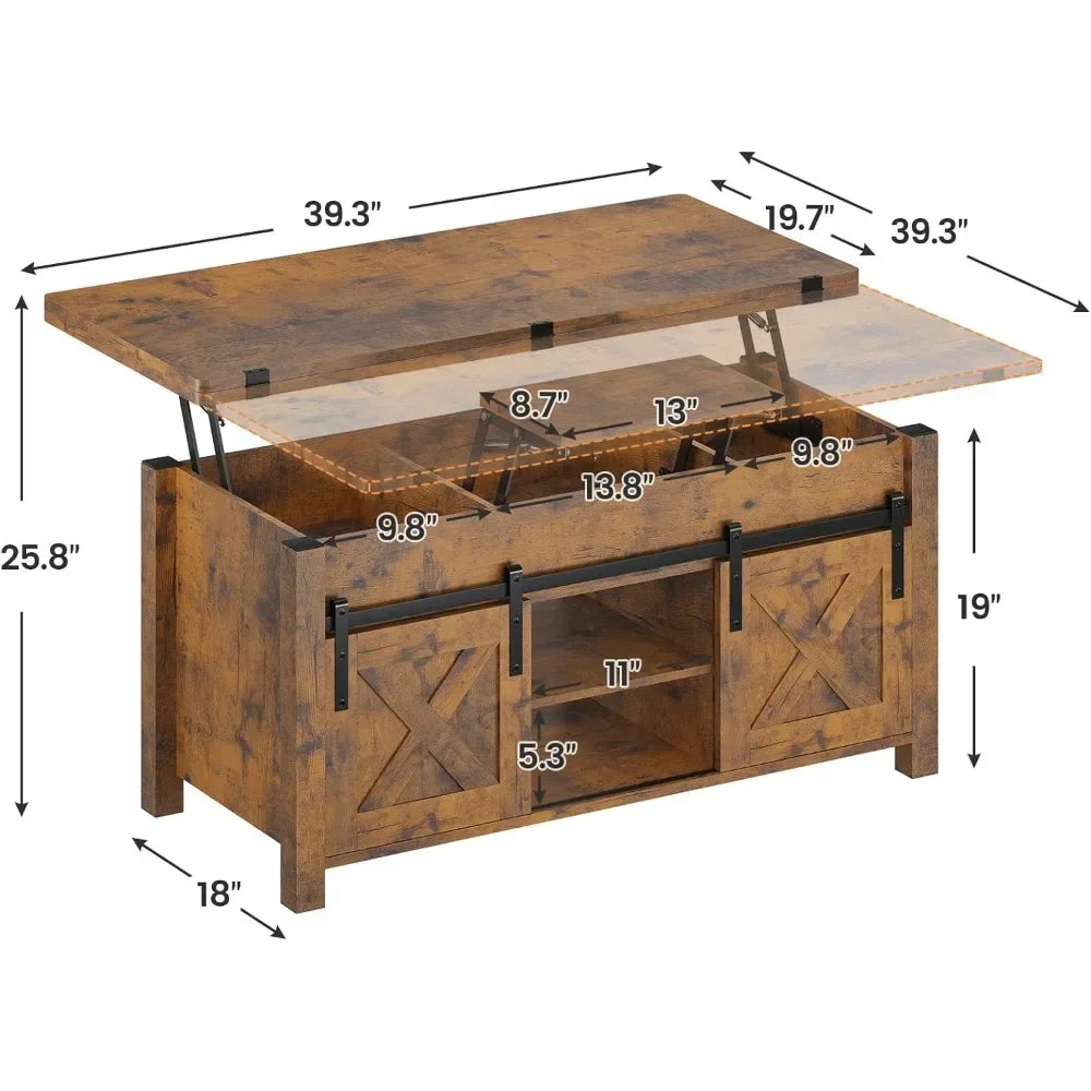 Convertible Lift Top Coffee Table with Storage and Hidden Compartment