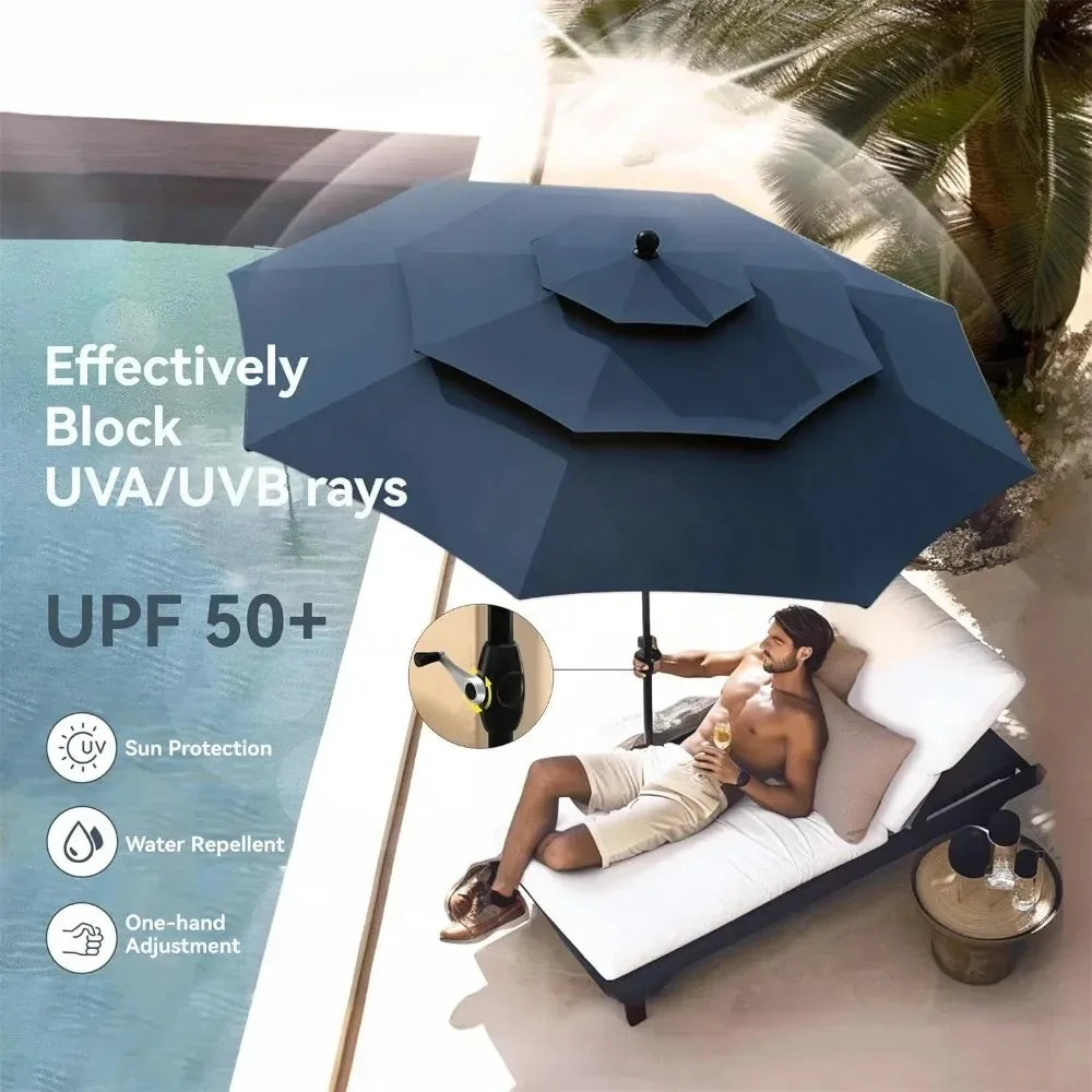 11ft Outdoor Patio Umbrellas for Outside, 3 Tier Vented Market Table Umbrella Windproof for Backyard, Deck, Garden