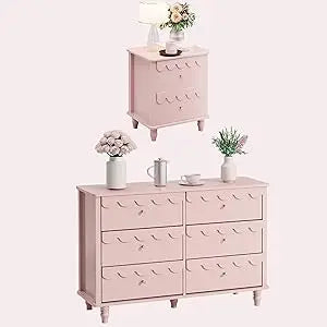 Scalloped 6 Drawer Dresser And Two Nightstands White Set