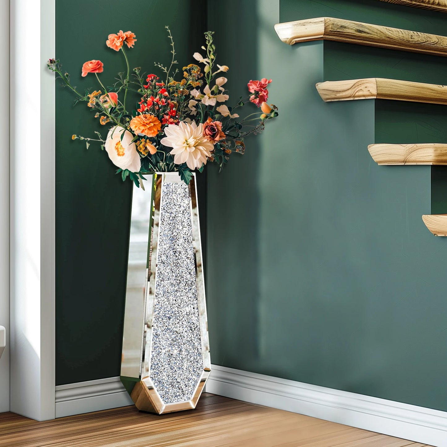 Crushed Diamond Decorative Mirrored Floor Vase for Elegant Decor
