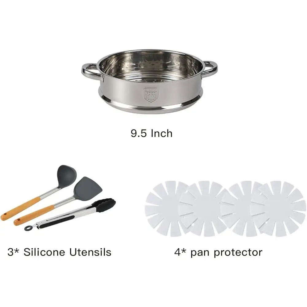 16PCS Nonstick Pots and Pans Set Cookware Aluminum Kitchen Cooking Set Easy Clean Heat Resistant Spatula and Protectors