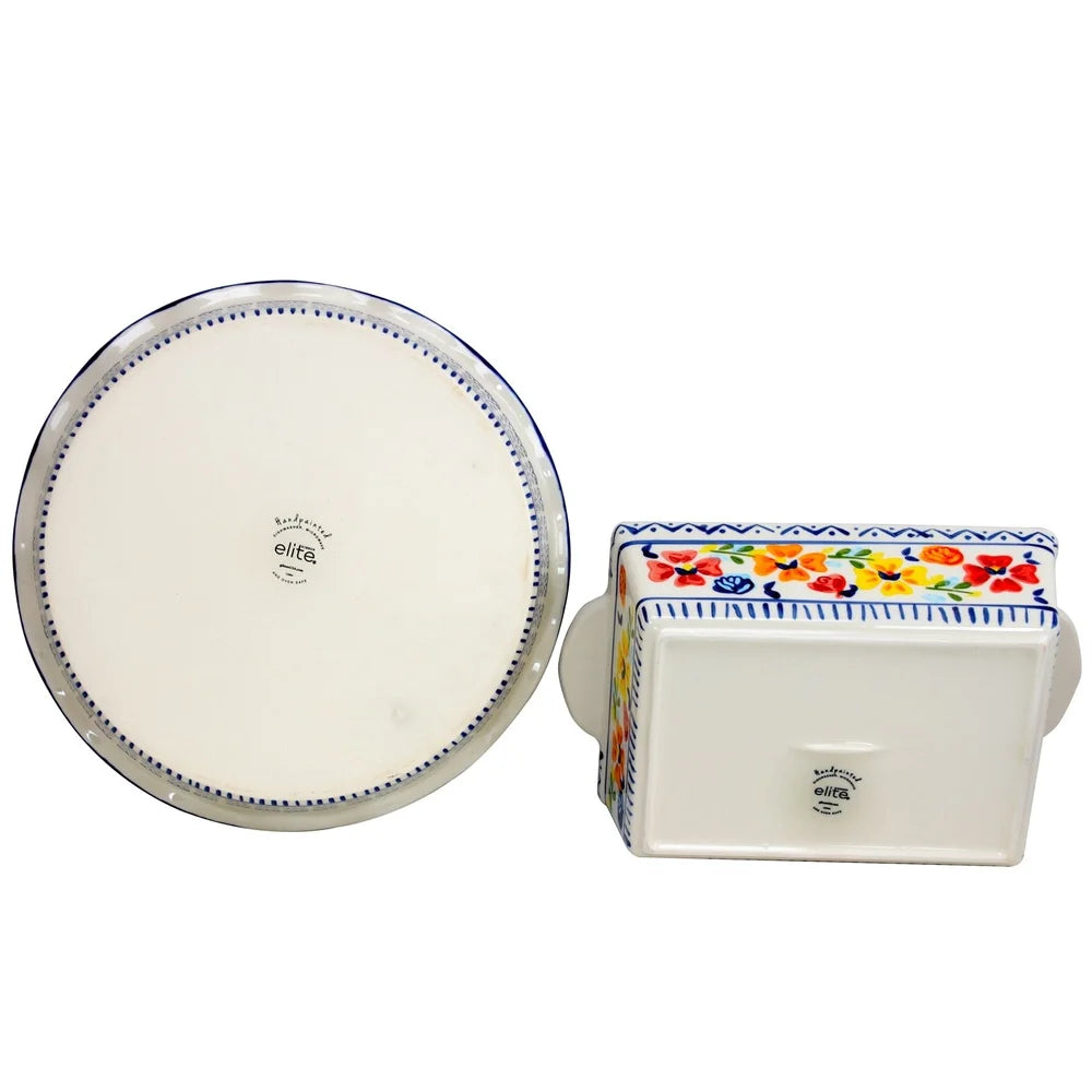Stoneware Bakeware Set Ruffle Top Pie Plate and Versatile Baking Dish Baking Serving Storing Dishwasher Safe High Temperature