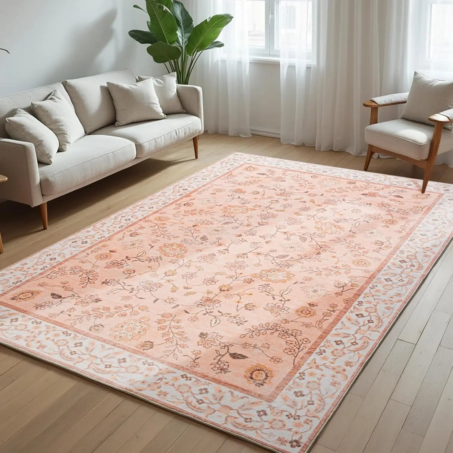 Area Rug Washable Faux Wool Throw Rugs for Living Room, Non Slip Low Pile Vintage Boho Carpet for Ding Room, Home Office, Bedro