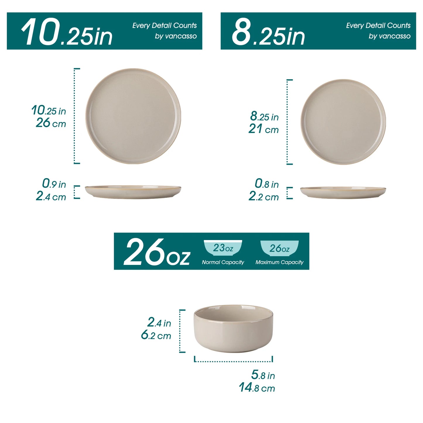 vancasso 12/16/18/24 Piece Light-Grey Reactive Glaze Stoneware Plates Set Dinnerware Sets with 4/6 pcs Dinner Plate/Dessert/Bowl