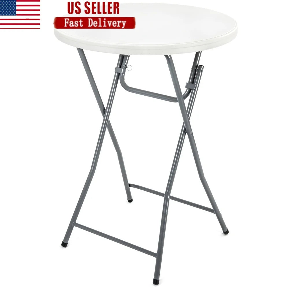 32 Inch Folding Cocktail Table Lightweight Durable Weather Resistant Indoor Outdoor Use Portable Easy Storage Sturdy Plastic Top