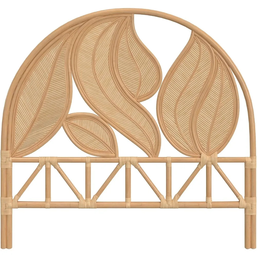Palm Springs Rattan Headboard for Queen Size Beds Natural Boho Style with Intricate Palm Leaf Pattern and Arch Perfect for Coas