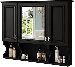 Bathroom Wall Cabinet with Mirror, Medicine Cabinet with 3 Doors and Adjustable Shelf, Space Saver Storage Cabinets Over The Toi
