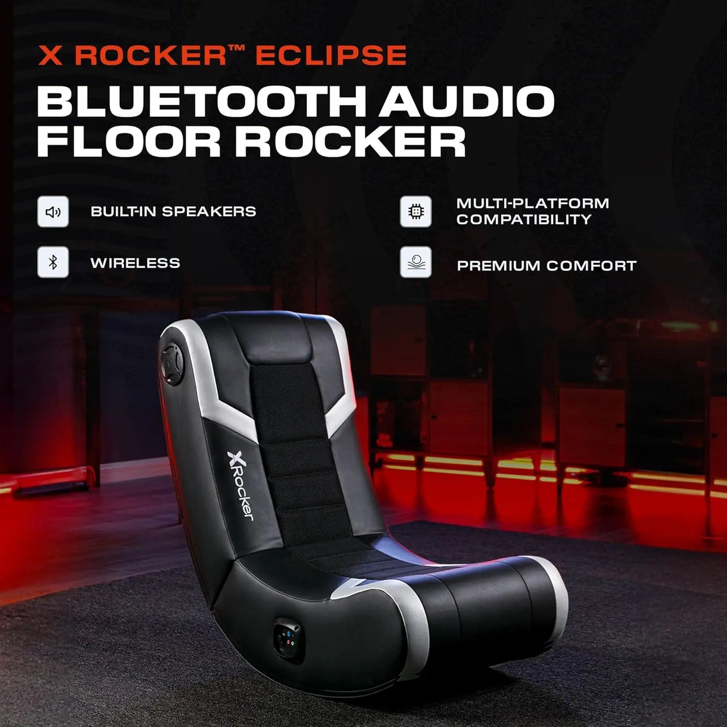 Video Gaming Floor Rocker Chair,Built-in Audio Speakers,Foldable for Bedroom or Game Room,Gifts for Gamers,Boys Girls Teens 5-17