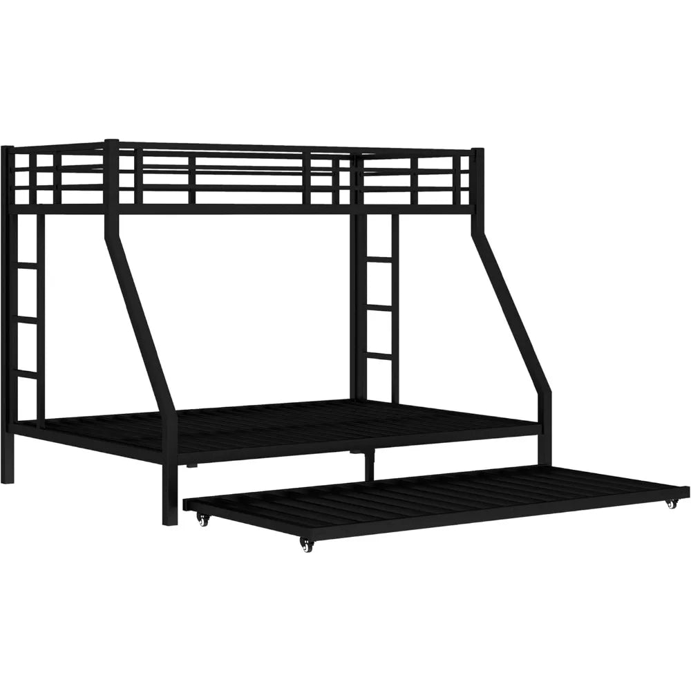 Harper And Bright Metal Bunk Bed With Trundle And Guardrail