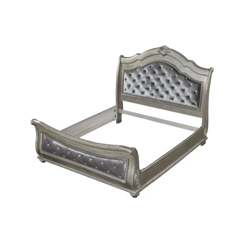 Traditional Crystal Tufted Queen Bedroom Set 4 Piece Silver