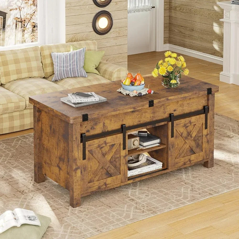 Convertible Lift Top Coffee Table with Storage and Hidden Compartment