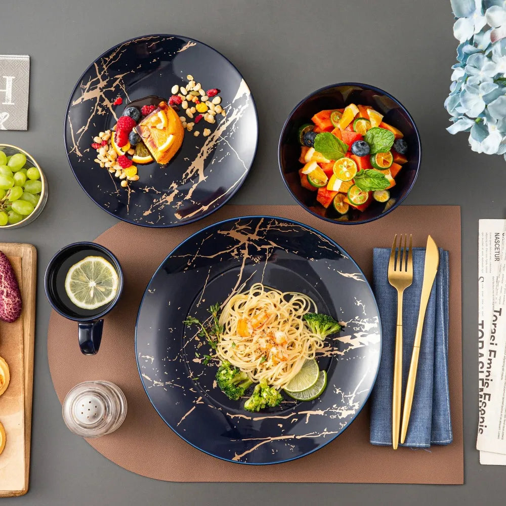 LOVECASA Porcelain Tableware Set Gold Splash Dinnerware