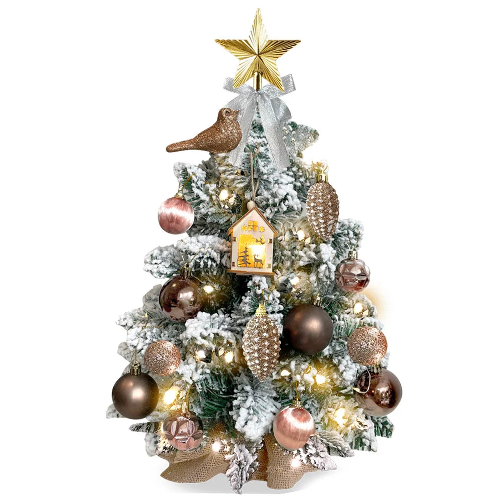 With Flocked Snow 22in Mini Christmas Tree for Table Top for Home & Office with Light Artificial Small Tabletop Woodland