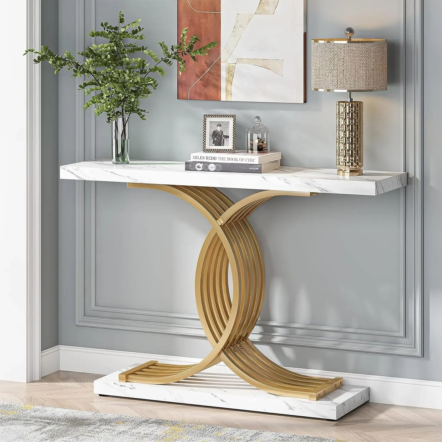 Tribesigns Modern Gold Console Table with Geometric Metal Legs