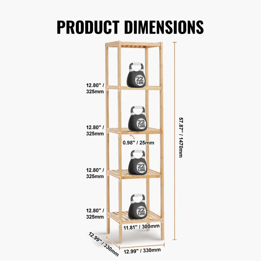 Corner Standing Bookshelf 5Tier Bamboo Ladder Narrow Shelf Plant Stand