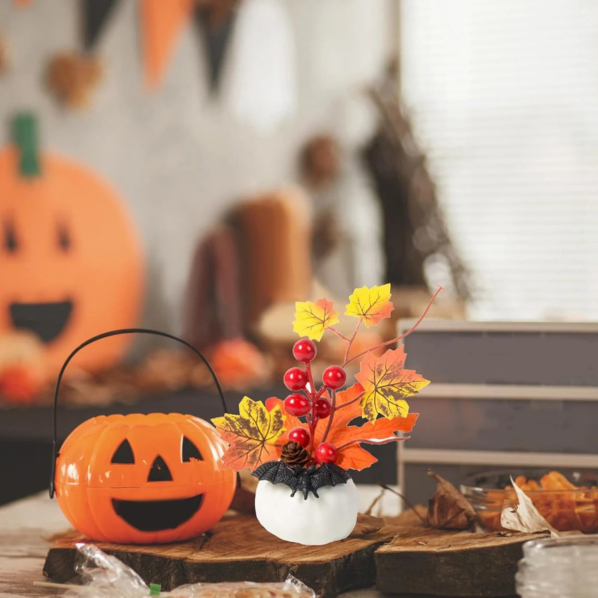 Halloween Artificial Pumpkin with Sunflowers and Pinecones Fall Harvest Table Centerpieces Decor