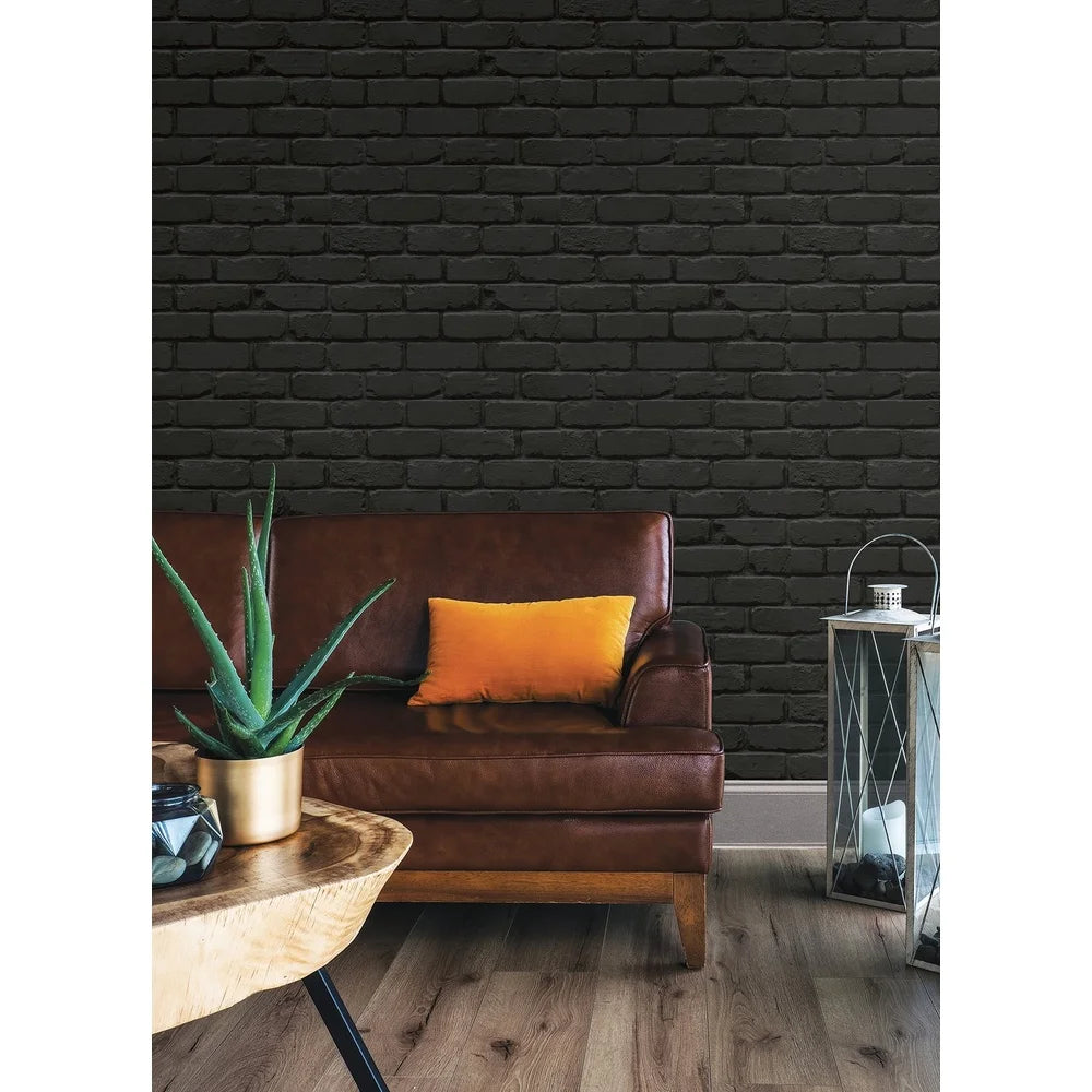 Black Brick Peel and Stick Wallpaper 216in x 20.5in Easy Application Removable Home Decor Ideal DIY Projects Smooth Surfaces