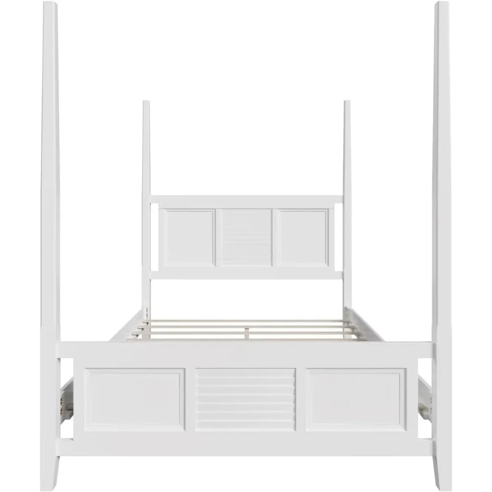 4-Poster Platform Bed King Size with Decorative Headboard and Footboards, Traditional Solid Wood Platform Bed Frame with Sturdy