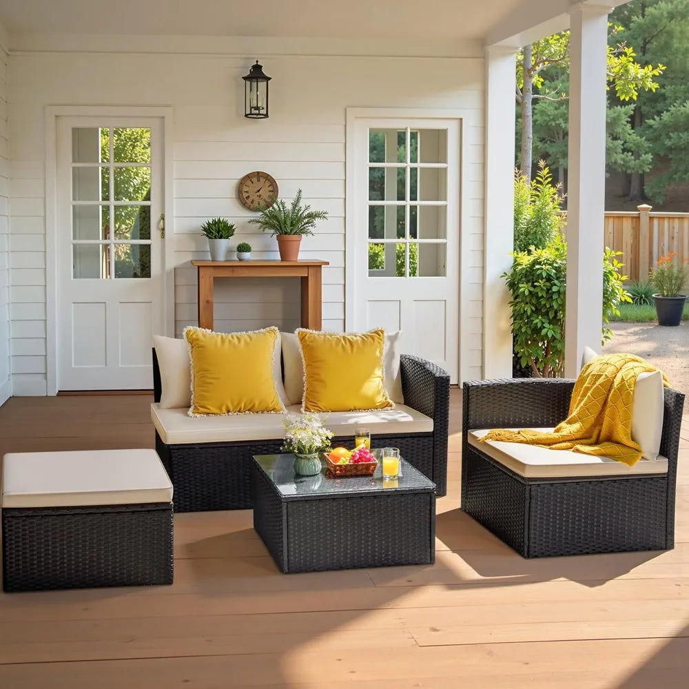 Devoko 4 Piece Patio Furniture Sets Sectional Adjustable Conversation Set All-Weather Outdoor PE Wicker Rattan Patio Sofa